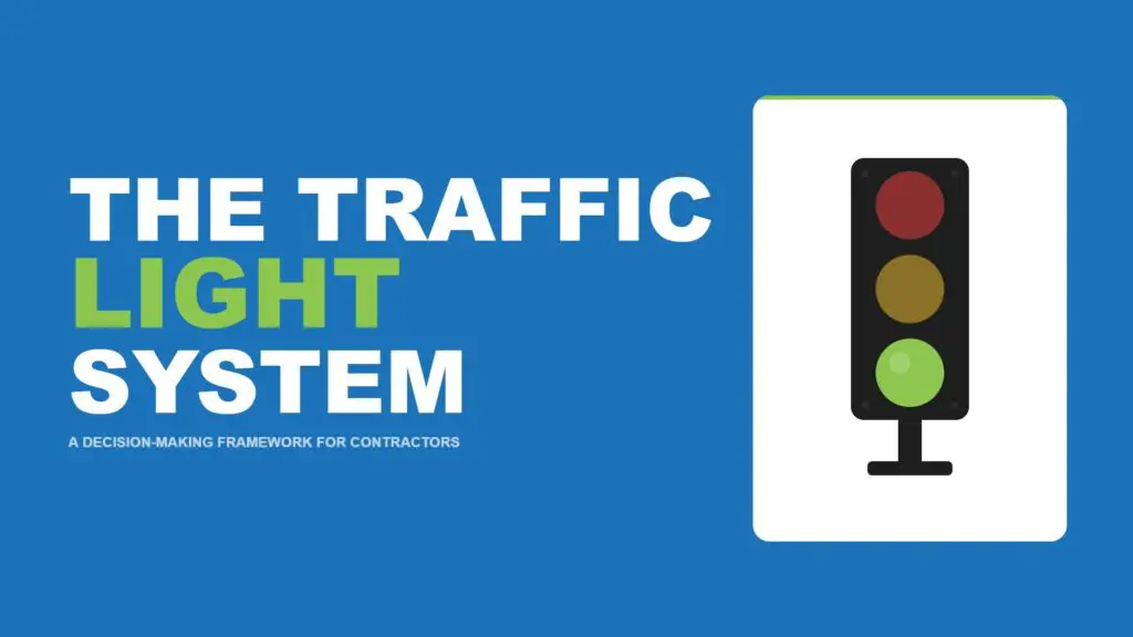 The Traffic Light System decision making framework for contractors illustrated with a green lit traffic light graphic on a blue branded background.