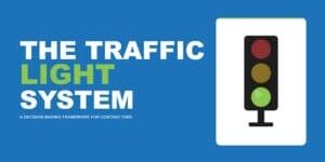 The Traffic Light System decision making framework for contractors illustrated with a green lit traffic light graphic on a blue branded background.